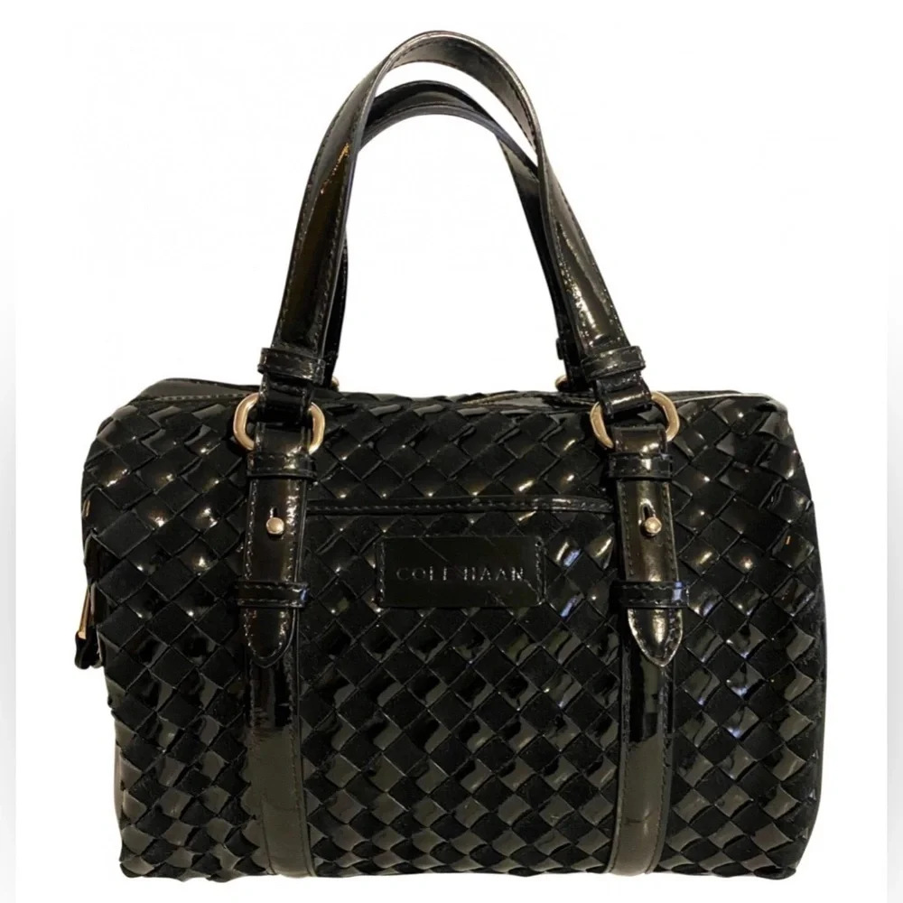 Cole Haan Black Woven patent Leather Tote Bag